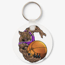 Wildcats Bobcats Basketball Purple, White Stripe keychains by AlRioArt Wildcats Bobcats Basketball Purple, White Stripe keychains