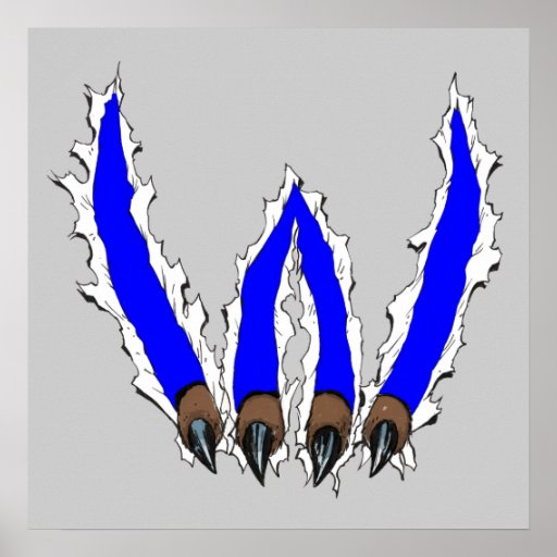 Wildcats Claw Ripping Through Design Blue Poster Zazzle