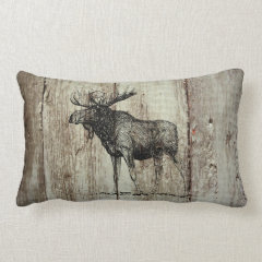 Wilderness Moose on Rustic Wood Cabin Throw Pillow