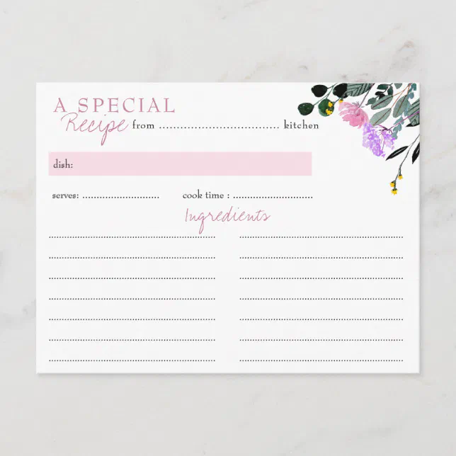 Wildflower Lawn Bridal Shower Recipe Card Zazzle