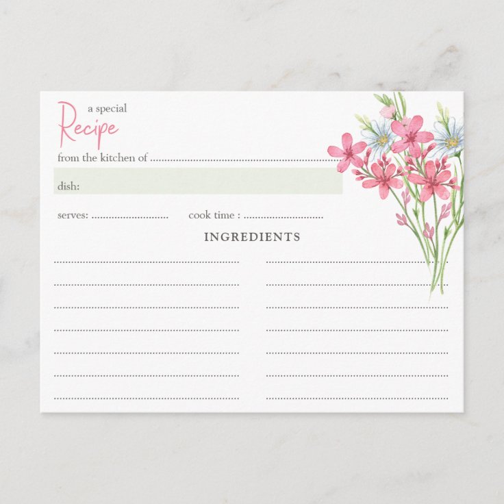 Wildflower Meadow Bridal Shower Recipe Card Zazzle