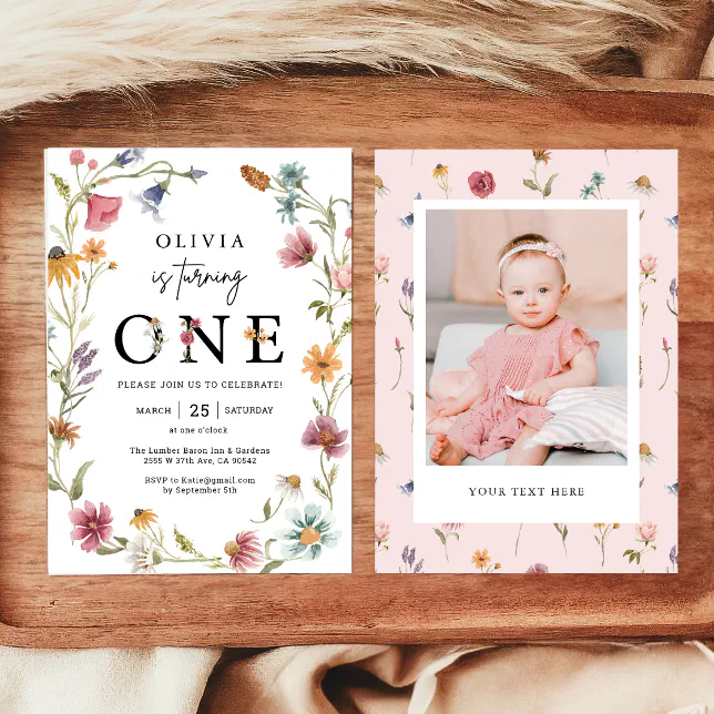 Wildflower Theme Girl 1st Birthday Photo Invitation Zazzle