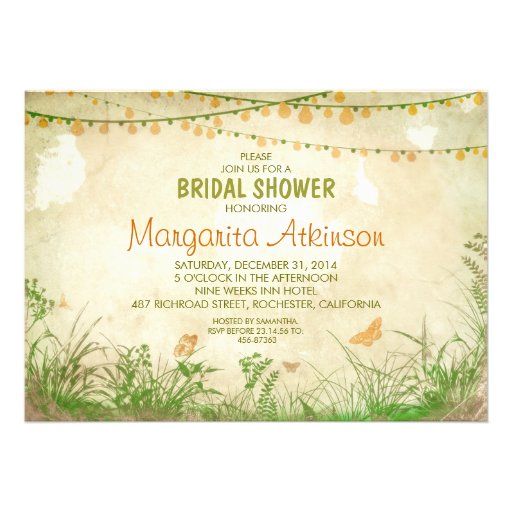 wildflowers and string lights bridal shower invitation