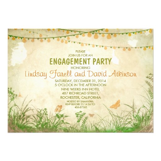 wildflowers and string lights engagement party custom invites