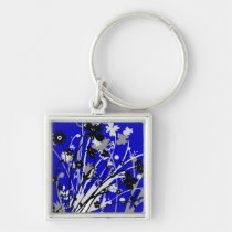 flourish, design, blue, wildflower, flower, flowers, floral, art, nature, gift, gifts, Keychain with custom graphic design