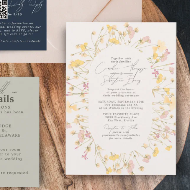 Wildflowers Ivory Double Arch Frame Wedding Invitation Zazzle