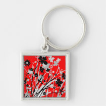 flourish, design, red, wildflower, flower, flowers, floral, art, nature, gift, gifts, Keychain with custom graphic design