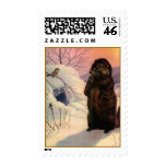 WILDLIFE Beaver & Chickadee Sunset Winter Day postage