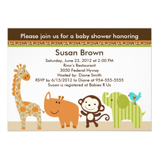 Wildlife Jungle Animals Baby Shower Invitation