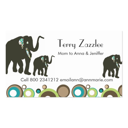 Wildlife Jungle Mommy Elephant  Safari Business Card Template (front side)