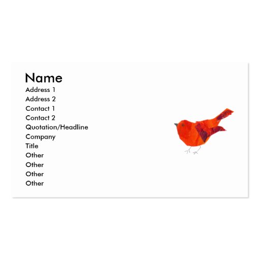 Wildlife Nature Animals Red Bird Business Card Templates (front side)