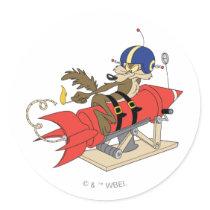 Wile E. Coyote Launching Red Rocket Round Stickers
