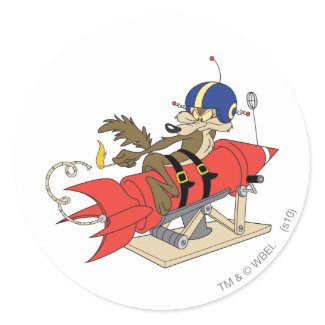 Wile E. Coyote Launching Red Rocket Round Stickers