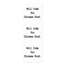 will code for chinese food bookmark business card