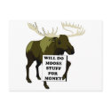 Will Do Moose Stuff For Money postcards