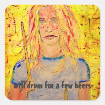 will drum for a few beers square sticker