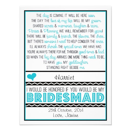 Will you be my Bridesmaid? Blue/Black GODDAUGHTER Custom Announcements