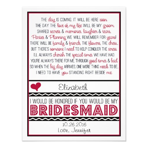 Will you be my Bridesmaid? Deep Red/Black Poem V2 Custom Invitations