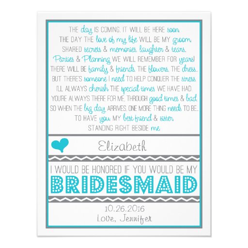 Will you be my Bridesmaid? Fun Blue/Gray Poem Card