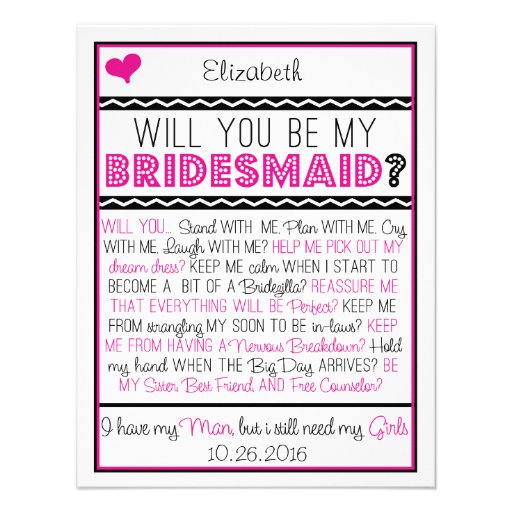 Will you be my Bridesmaid? Pink/Black Fun Collage Invite