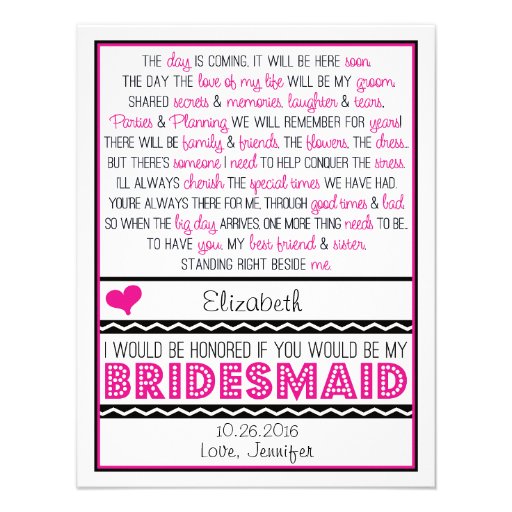 Will you be my Bridesmaid? Pink/Black Poem Card