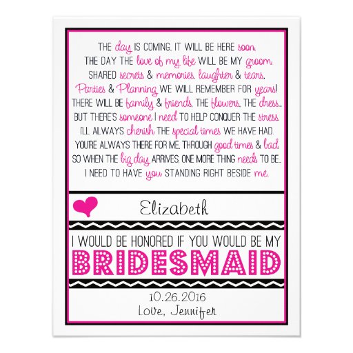Will you be my Bridesmaid? Pink/Black Poem Card V2