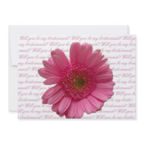 will you be my bridesmaid pink gerbera on letter b invitation