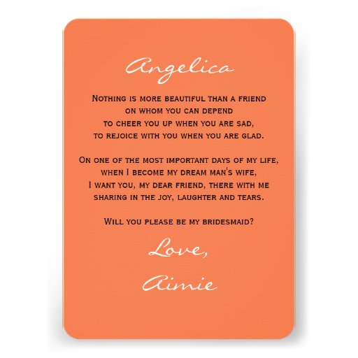 Will You Be My Bridesmaid Poem Invitations Coral