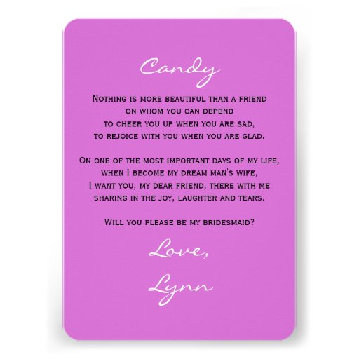Will You Be My Bridesmaid Poem Invitations Orchid