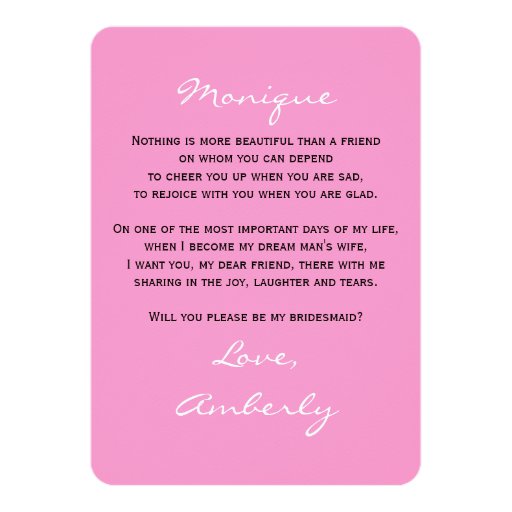 Will You Be My Bridesmaid Poem Invitations Pink