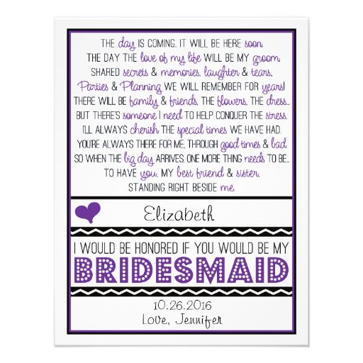 Will you be my Bridesmaid? Purple/Black Poem Card