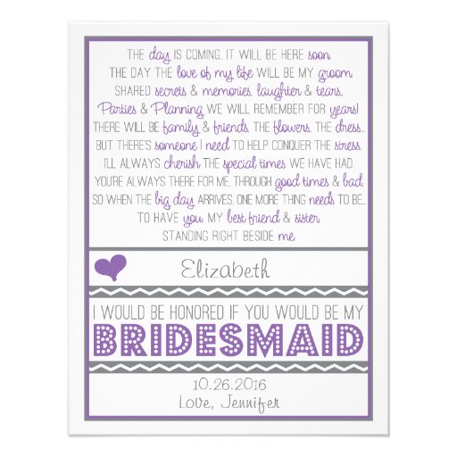 Will you be my Bridesmaid? Purple/Gray Poem Card