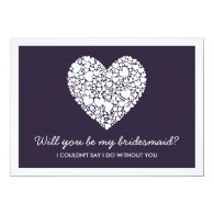 Bridesmaid Purple Heart stylish modern Card