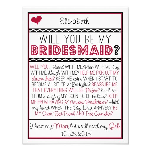Will you be my Bridesmaid? Red/Black Collage Card