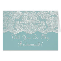 will you be my bridesmaid? teal cards