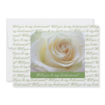 will you be my bridesmaid white rose  green letter invite
