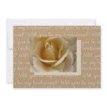 will you be my bridesmaid white rose on taupe back personalized announcement