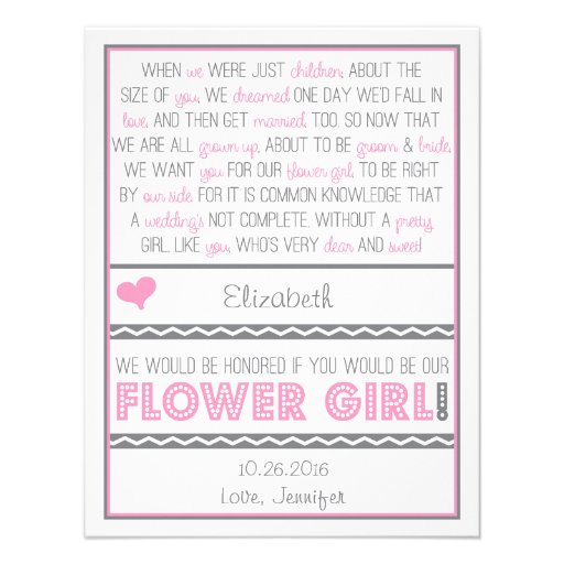 Will you be my Flower girl? Pink/Gray Poem Card Personalized Announcement