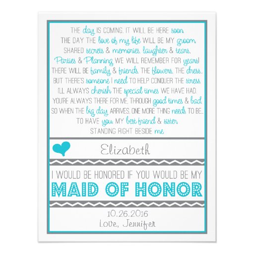 Will you be my Maid of Honor? Blue/Gray Poem Card
