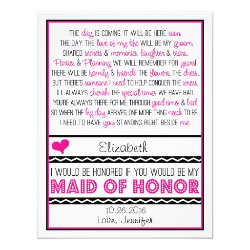 Will you be my Maid of Honor? Pink/Black Poem V2 Invitations