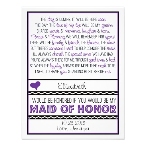 Will you be my Maid of Honor? Purple/Black Poem V2 Invite