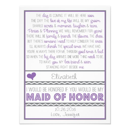 Will you be my Maid of Honor Purple/Gray Poem Card
