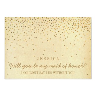 Will You Be My Maid Of Honor Vintage Gold Confetti 5x7 Paper Invitation Card
