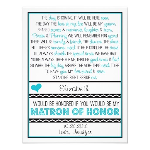 Will you be my Matron of Honor? Blue/Black Poem Announcements