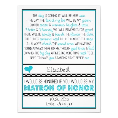 Will you be my Matron of Honor? Blue/Black Poem V2 Custom Invitation
