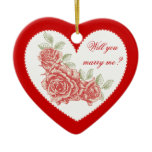 Will you marry me? Valentine's Vintage red roses Christmas Tree Ornaments
