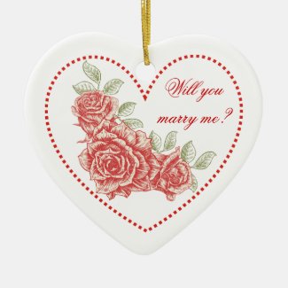 Will you marry me? Valentine's Vintage red roses Christmas Ornaments