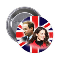 William & Kate British Flag Button buttons