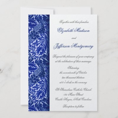 William Morris Blue Leaves Wedding Invitation