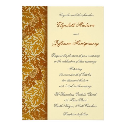 William Morris Gold Leaves Wedding Invitation (front side)